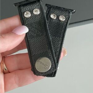 Upcycled LV Black Leather Watch Strap with Rhinestones w/ Logo